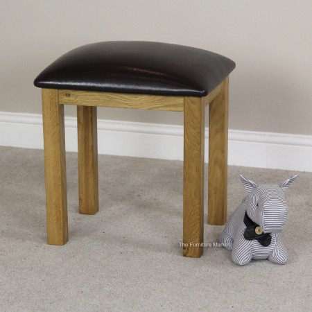 Solid Oak : Ghế Đôn Gỗ Sồi Mặt Nệm - Da Pu Đen
